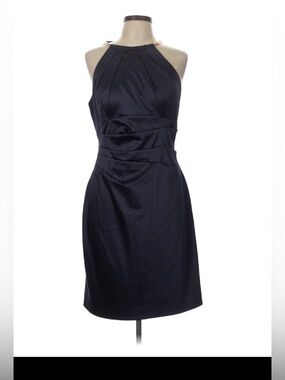 Eliza J Navy Pleated Cocktail Dress with gold accents